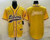 Men's Los Angeles Lakers Yellow Big Logo With Patch Cool Base Stitched Baseball Jerseys,baseball caps,new era cap wholesale,wholesale hats